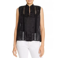 Frame Top Womens Small Cali Lace Inset Trim Noir Sleeveless Top Black Lined