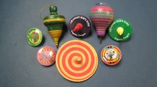 Vintage Set of 8 Spinning Top Toys