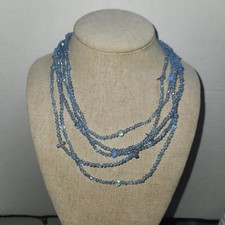 Multi-Strand Light Blue Faceted Glass Bead Necklace AB Accents 5-Layer 15.5"