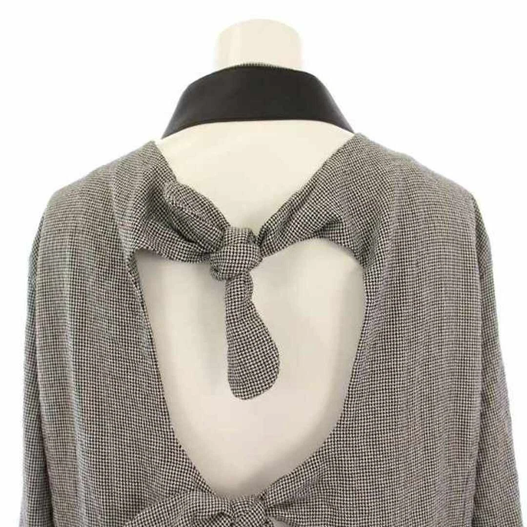 LOEWE Camicia Abito Lunghezza Ginocchio Manica Lunga Nastro Piede di Poule 36 Nero Bianco