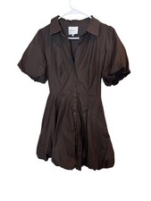 Reformation Dress Womens 2 Brown Puff Sleeve Button Front Mini Shirt Skater