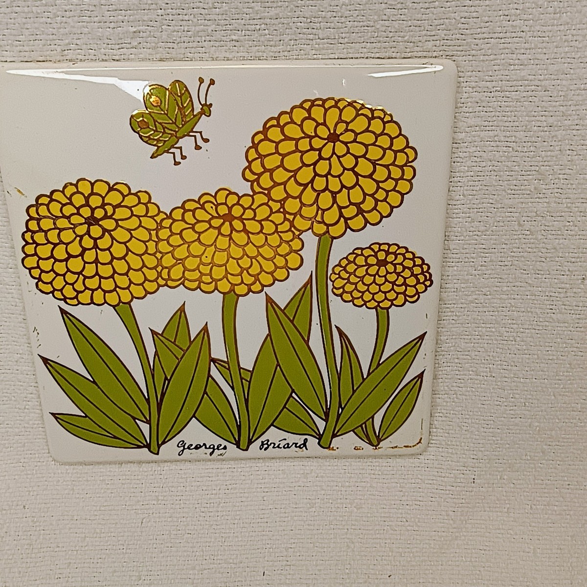 Yellow Flower George Briard Enamel Trivet Retro MCM Pop Art 60s