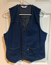 Vintage Levis Panatela Top Medium Blue Denim Jean Vest - Green Seams Snap Button