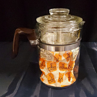 Pyrex Flameware Glass Stovetop Coffee Percolator w/ Lid Basket & Tube/Stem 7826