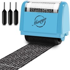 Miseyo Wide Identity Theft Protection Roller Stamp Set Stamp 3 Refills, Blue