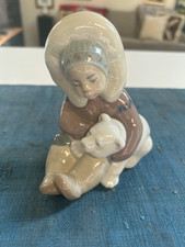 SUPERB RETIRED Lladro #1195 ESKIMO CHILD w/POLAR BEAR CUB FIGURINE Glazed MINT