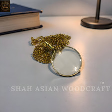 Antique Brass Pocket Magnifying Glass with long Chain Monocle Eyepiece Gift