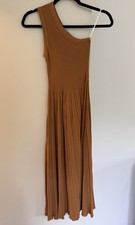Zimmermann Dress Andie One Shoulder Knit Ribbed Pleated Size 0P AU6-8 Tan Copper