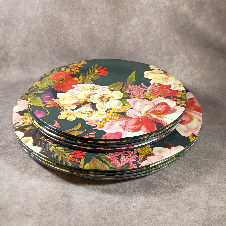 New York Botanical Garden Dark Beauty Floral Melamine Salad/Dinner Plates Set 8 - Image 4 of 4