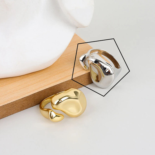 Sterling Silver Open Ring Gold Tone Geometric Asymmetric Lines Women Jewelry - Picture 64 of 87