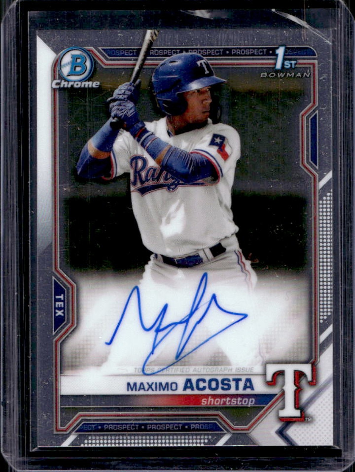2021 Bowman Maximo Acosta Chrome Auto 1st Prospect #CPA-MA Rangers