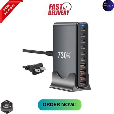 730W USB C Charger Block, 10 Port Fast USB Charging Station for Multi Devices