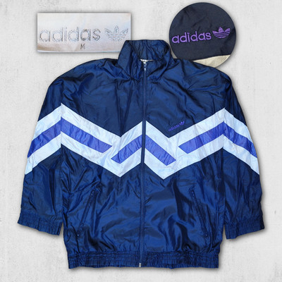 Adidas Vintage Windbreaker Track 90s Trefoil L Navy Blau YKK Retro