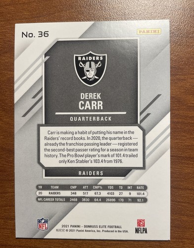 Derek Carr - 2021 Donruss Elite Football Blue - No.36 - Picture 4 of 6