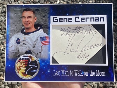 Apollo 17 commander Gene Cernan Signed Autograph ''Last Man On Moon'' Moonwalker