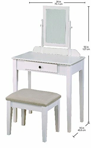 White Iris Wood Vanity Makeup Table w/ Adjustable Mirror & Stool 3 PC Set - Image 4 of 4