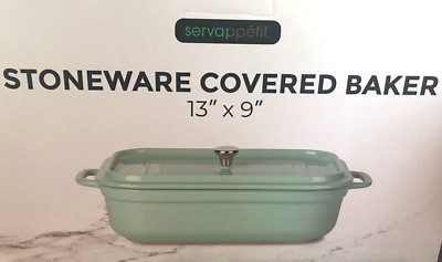 NIB Servappetit Teal 13 X 9 Stoneware Covered Baker Dish Pan & Lid New
