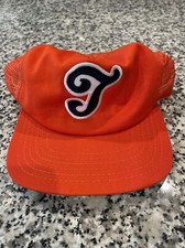 Vintage New Era Orange Snap Back Trucker Hat M/L Made In The USA T