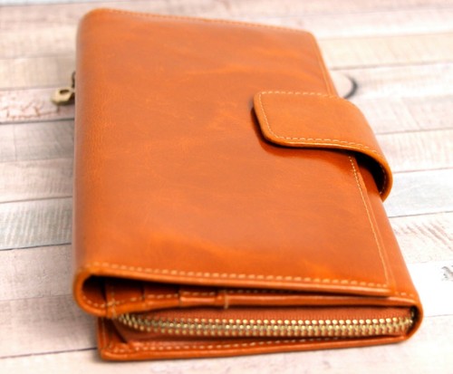 Sz 4"x7.5" TAN BROWN GENUINE LEATHER ID CARD BILL COINS CHECKBOOK WALLET CLUTCH - Picture 4 of 8