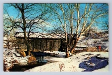 VINTAGE COVERED BRIDGE IN WINTER NOBLE COUNTY W BATEVILLE, OHIO~POSTCARD IU