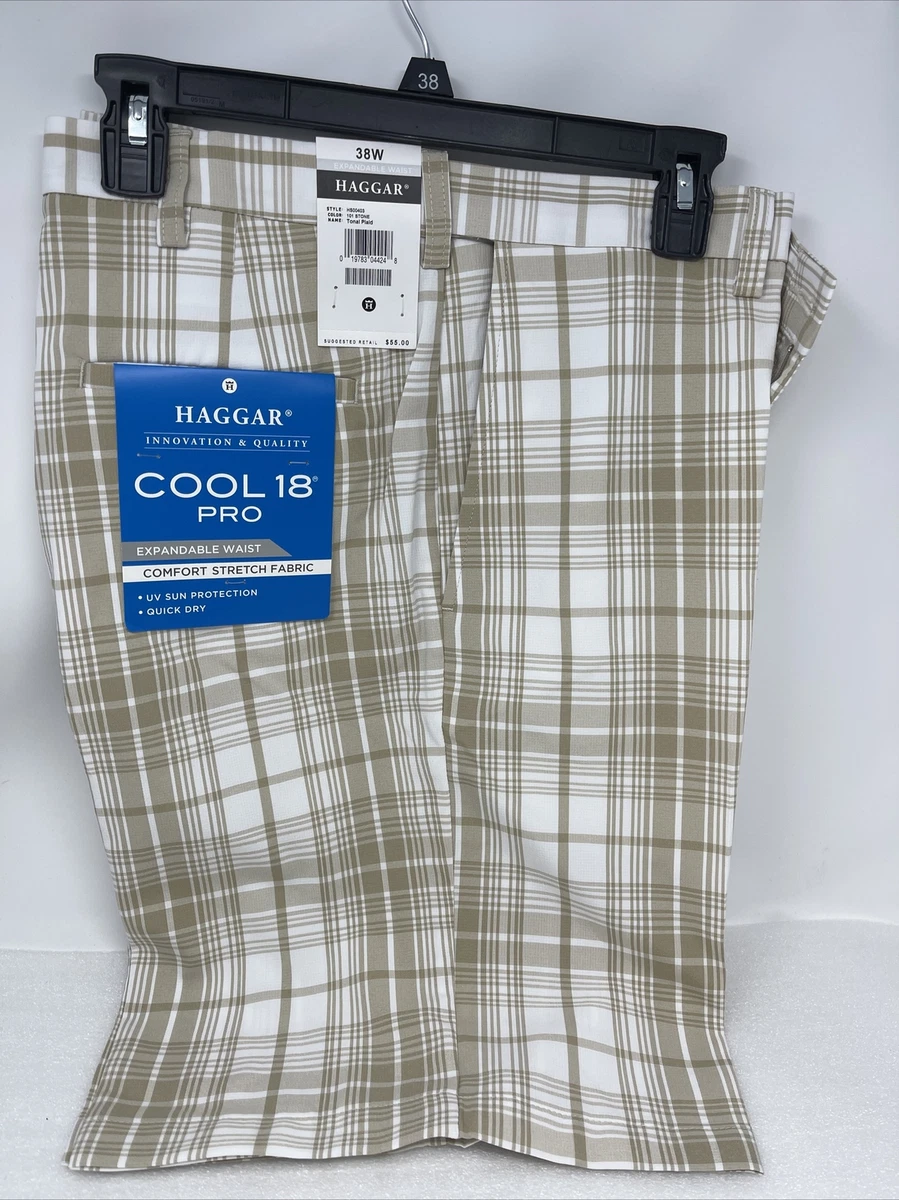 Haggar Men s Cool 18 Pro Straight Fit Expandable Waist Shorts Tonal Plaid 38 W