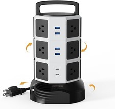 Power Strip Tower Surge Protector JACKYLED 12 Outlets 6 USB Charging Station
