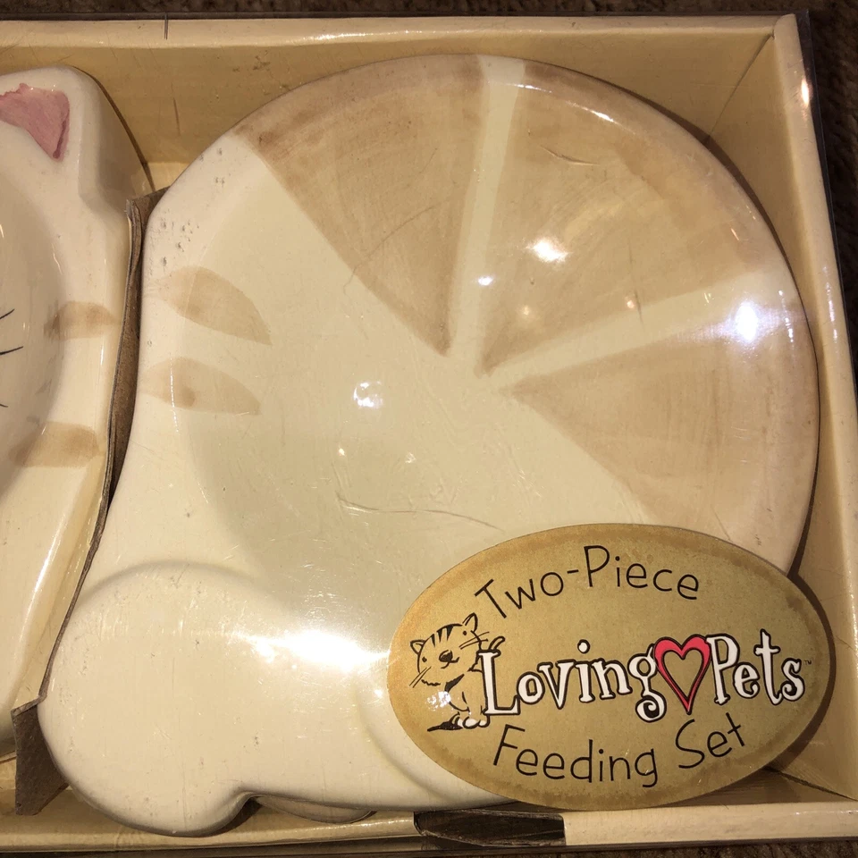 Juego de alimentación de cerámica (gatos) Loving Pets 2 piezas nuevo en caja Foto 3 de 4