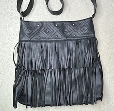 Black Studded Fringe Crossbody Bag Purse - Western, Festival, Concert, Boho