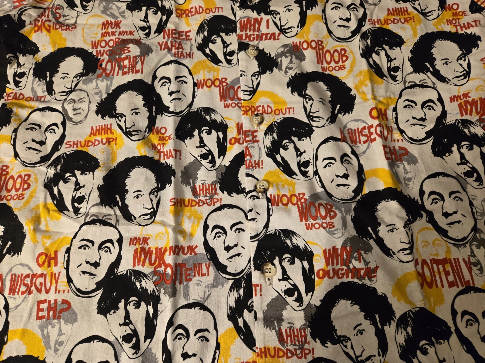 Three Stooges Tailored Button Down Collared Camp … - image 3