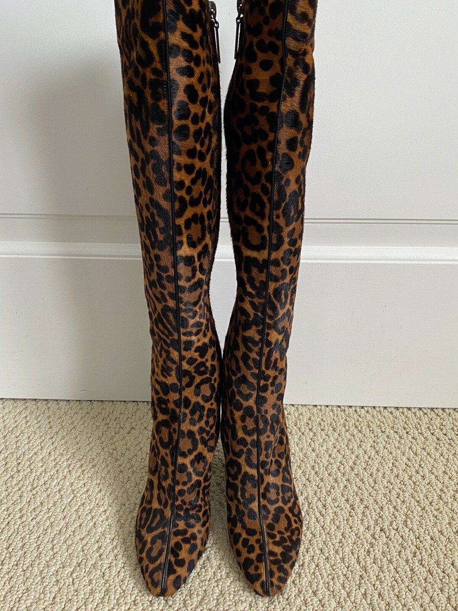NIB Saint Laurent YSL Lou Brown Leopard Pony Hair Knee High NIB Saint Laurent YSL Lou Brown Leopard Pony Hair Knee High