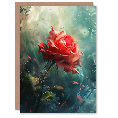 Einzelne rote Rose Blume Morgennebel Malerei Grußkarte Geburtstag Ihn Sie