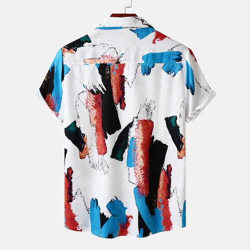 Men's Short Sleeve Button Down Shirt Tropical Summer Beach Casual Tee Blouse ṑ - Picture 19 of 30