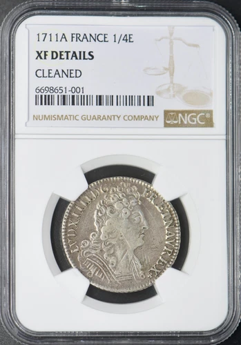 1711-A France 1/4 ECU Louis XIV - NGC XF Details Cleaned - ✪COINGIANTS✪
