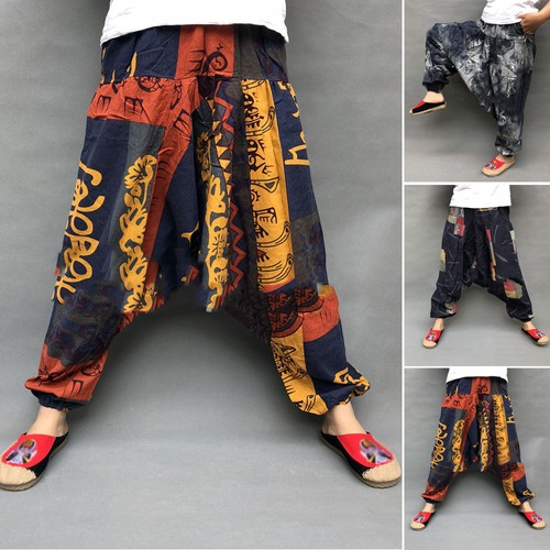 Uomo Harem Pantaloni Larghi Ali Baba Aladdin Hippie Yoga Gitano Cavallo  Basso | eBay