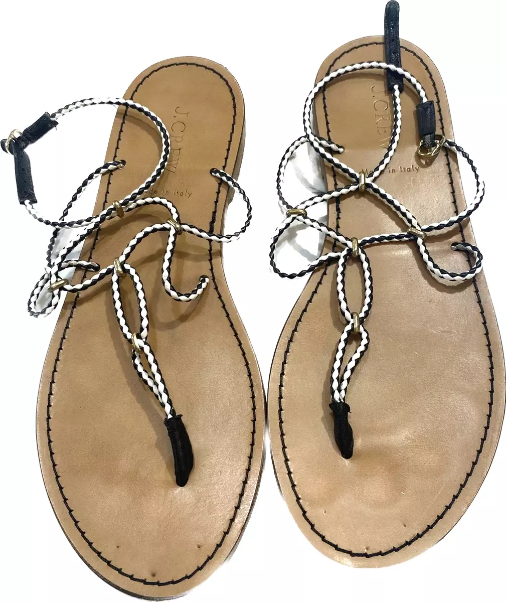 J. Crew Strappy Sandals Black White Women s Size 8 eBay