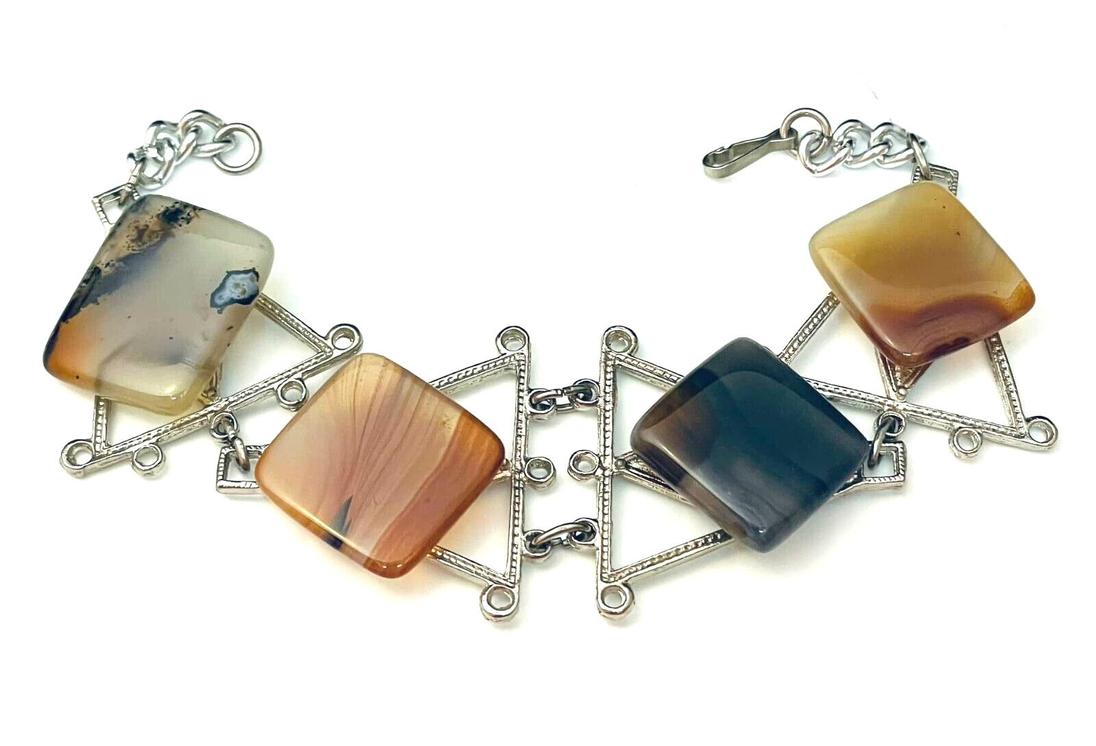 Polished Agate Rectangular Stones Bracelet Silver… - image 11