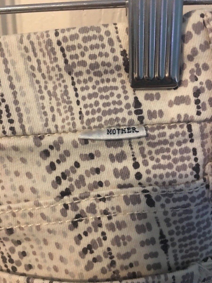 Jean Skinny Beige Imprimé Navajo Mother The Looker - Taille 24, Cheville Effilochée, Coupe Ajustée