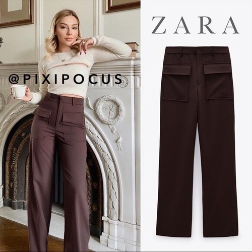 ZARA NWT STRAIGHT LEG POCKET PANTS PLUM 