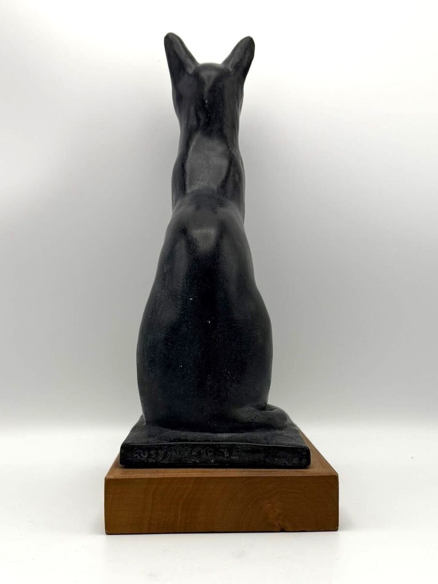 Egyptian Style Cat Sculpture on wood pedestal by Austin