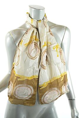BLUMARINE Multi 100% Silk Chiffon Framed Roman Figure Scarf   PRETTY  57 x 15.5''