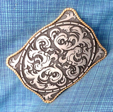 Cowboy Belt Buckle Western Floral Scroll Rodeo Bull Storming Silver Vtg .SHY207