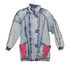 Rock Creek Casual M/L Vintage Acid Wash 80s Button Bomber Coat Jacket