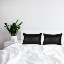 Black Plan Lambskin Leather Rectangle Pillow Cover Sofa Cushion Case Home Decore