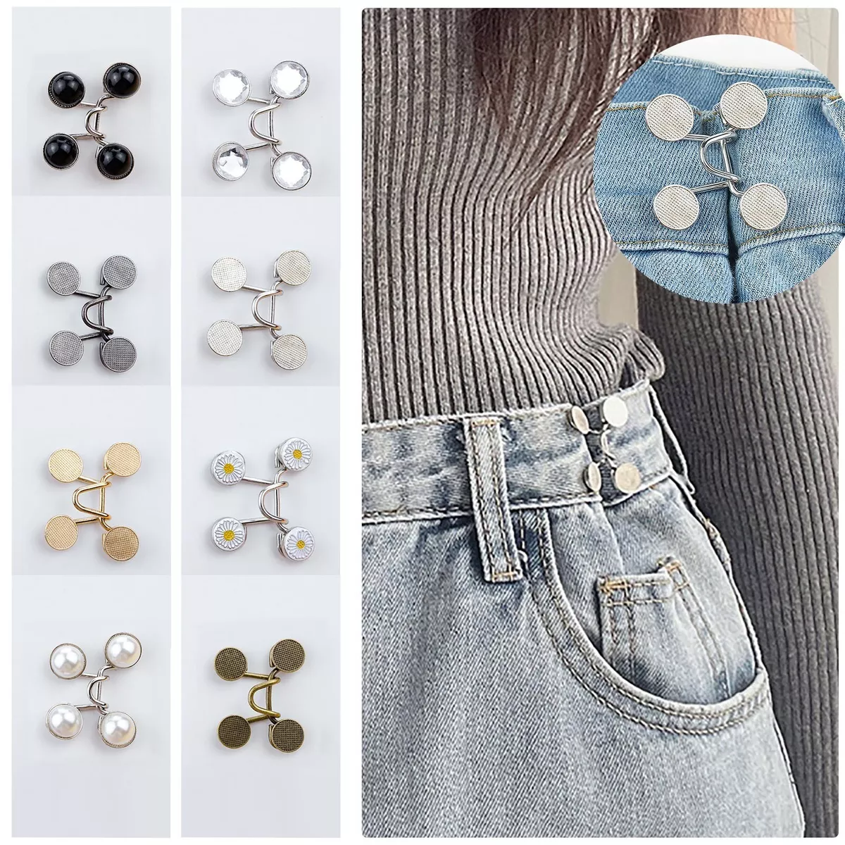 12 Pcs Pant Waist Tightener, Pants Button Tightener, Pants Tightener for Waist, Butterfly Jean Buttons for Loose Jeans No Sew Button Pins for Jeans