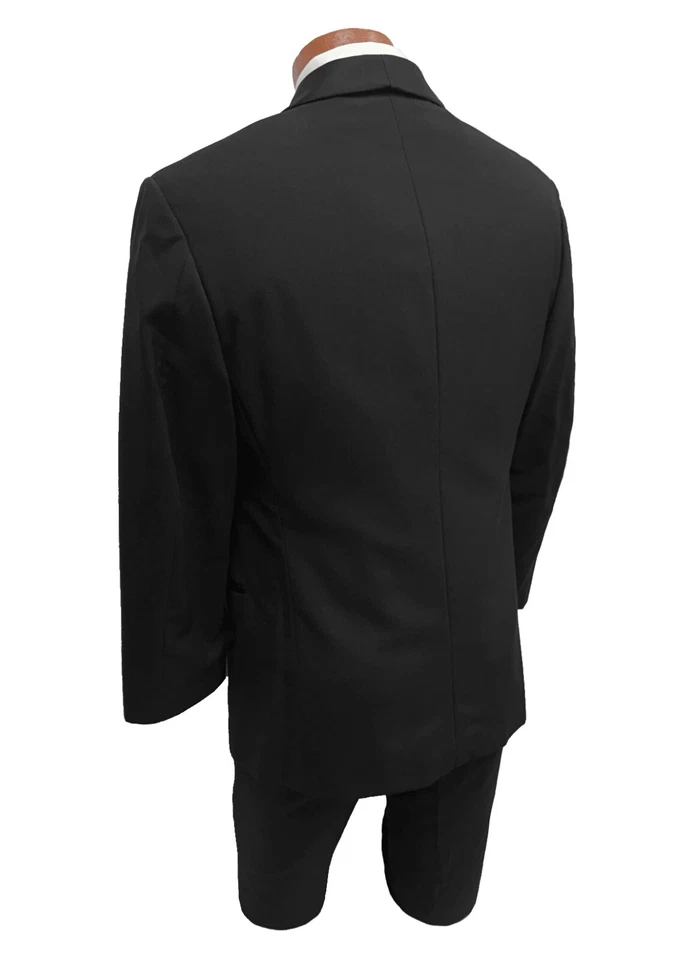 Perry Ellis Black Tuxedo with Flat Front Pants Shirt Studs & Bow Tie 44S 38W - Image 3 of 4