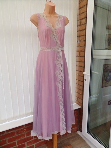Q35 VTG ST MICHAEL ULTRA SHEER PINK LILAC 2 LAYER NYLON 60'S NIGHTDRESS M 36" - Picture 3 of 17