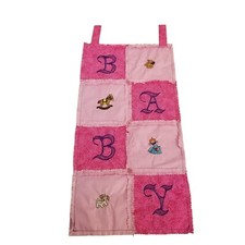 Homemade Pink Purple Quilted Wall Hanging Baby Girl Embroidered Decor Nursery