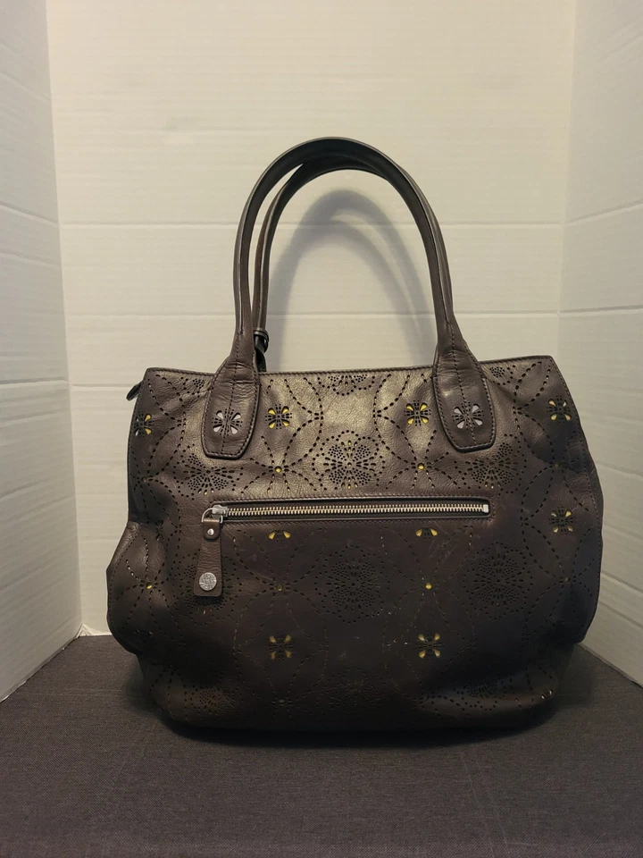 Bolso de Mano Petunia Pickle Parte Inferior Cuero Marrón Y Sepia Cartera Recorte Floral Foto 4 de 4