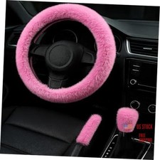 Fluffy Steering Wheel Cover 3pcs Set Plush Fuzzy Fur Steering Wheel Pink