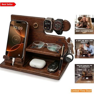 Stylish Wood Phone Docking Station - Essential Organizer for Men - Bourbon Brown